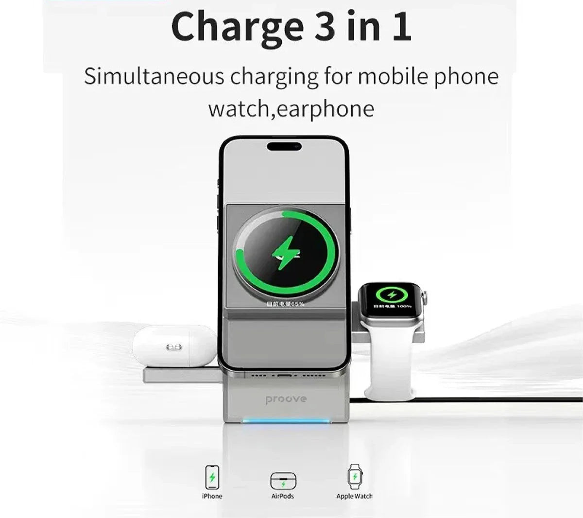Fast Charging 3 in 1 Magnetic Wireless Charger