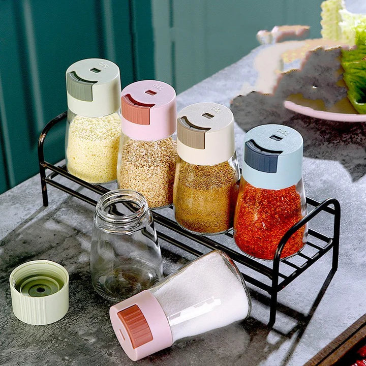 Rotating Kitchen Seasoning Dispenser Set with Jars