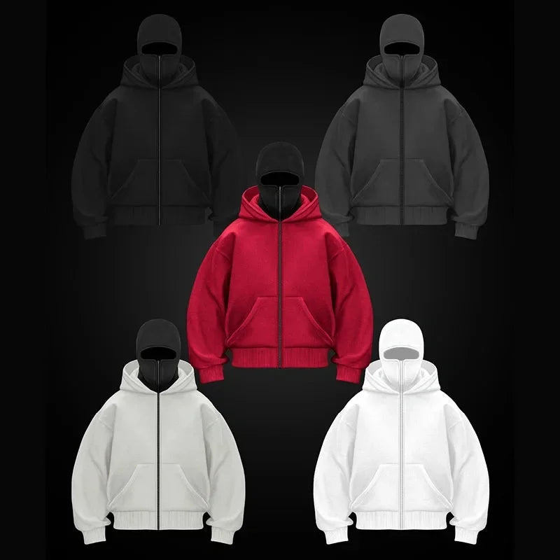 Polar Mask Hoodie, Full Zip Hoodie with Face Mask Men's Fashion