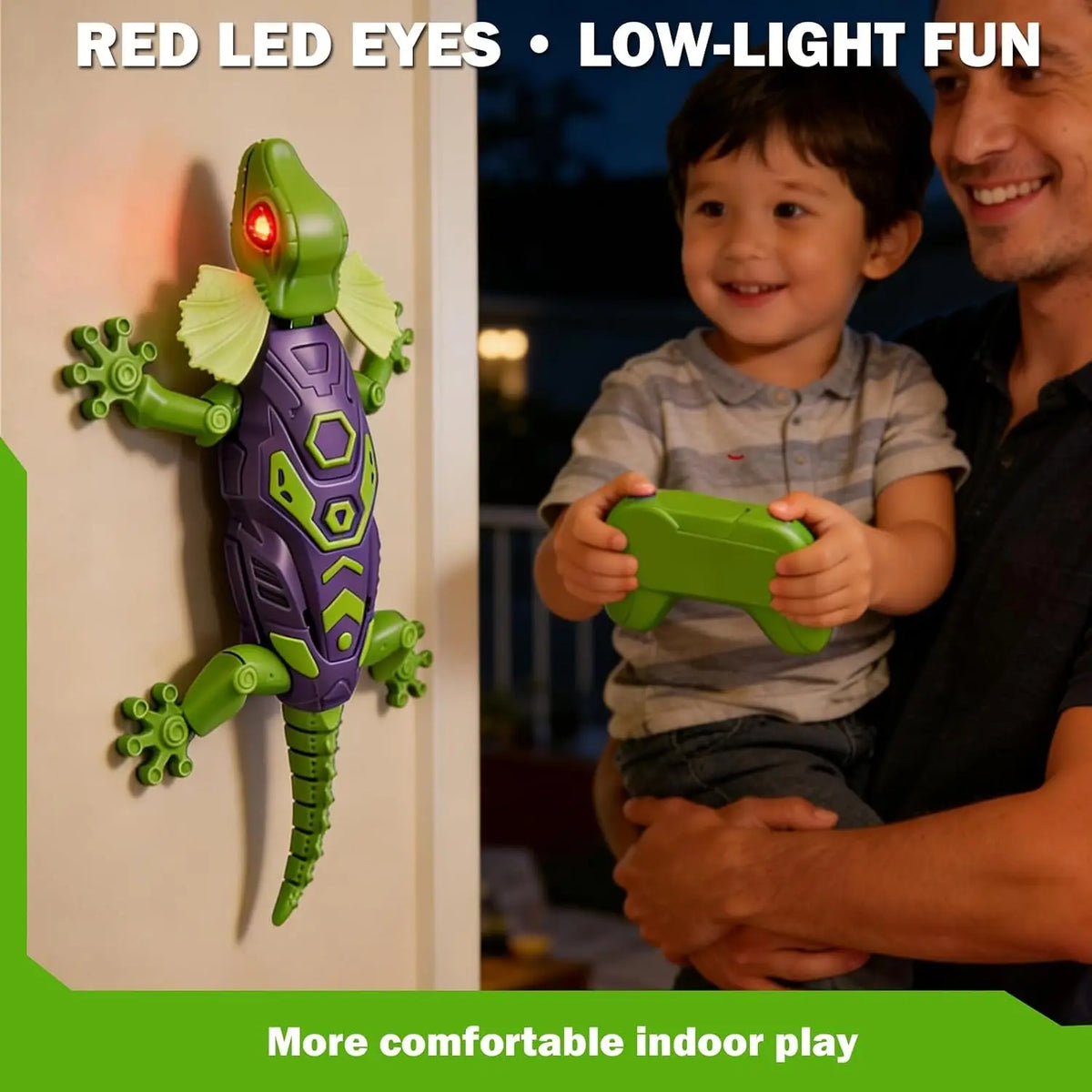 Remote Control Wall Climbing Gecko Toy with LED Eyes & Rechargeable Battery