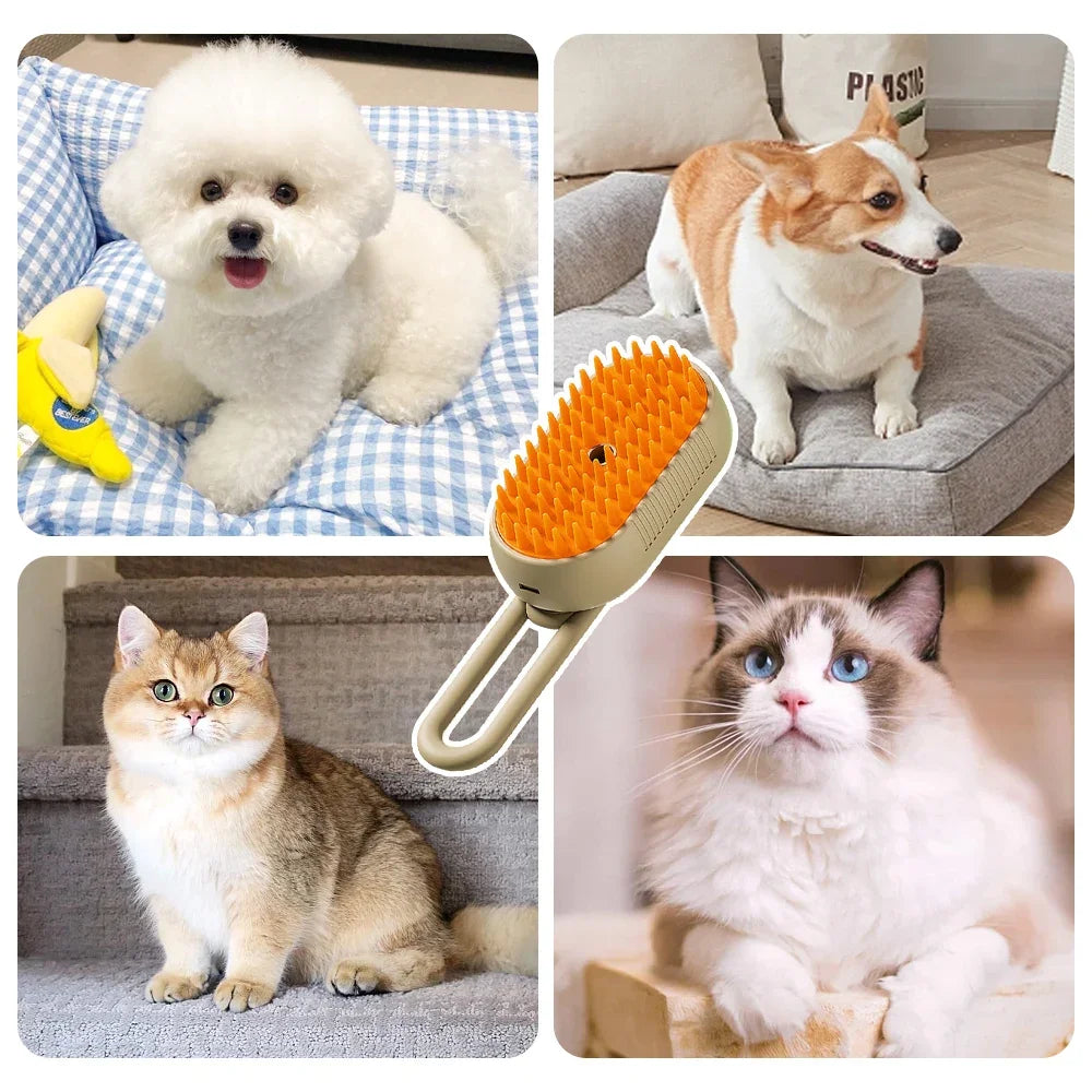 4-in-1 Pet Steam Brush for Grooming Hair Removal